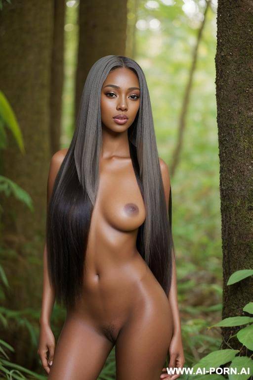 native princess, absolutely beauty, beautiful face (((grey eyes))) light dark skin, very tall, long hair, straight hair, bright light, totally naked, nature, totally naked in nature, - #main
