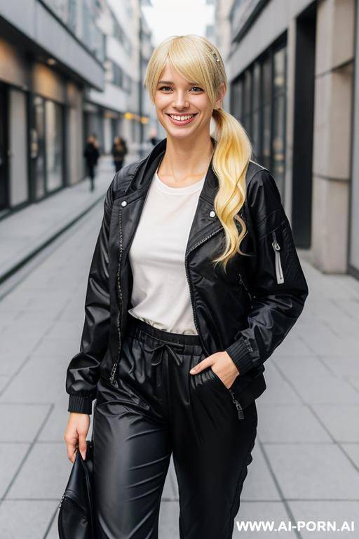 slender, ponytail, german, footpath, backpack, jacket, pants - #main