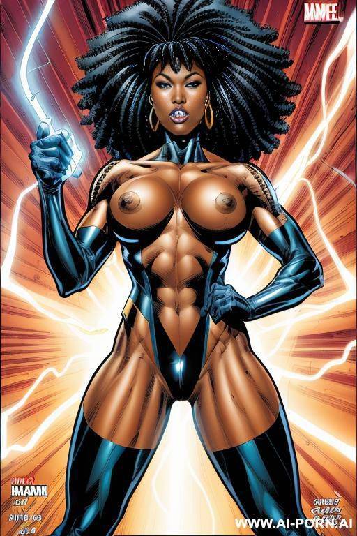 (((comics art))), black woman, tall, fit amazon woman, super hero, nude, electricity powers - #main