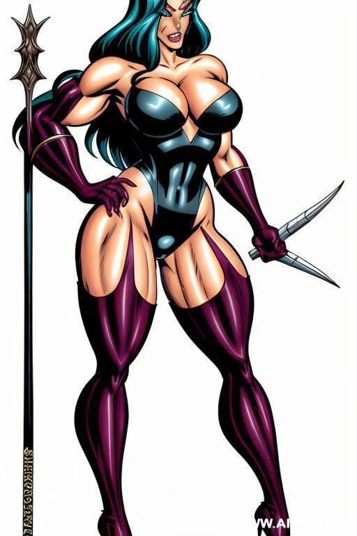 (((cartoon comics art))), ((high fantasy)), tall, muscle demon, woman, - #main