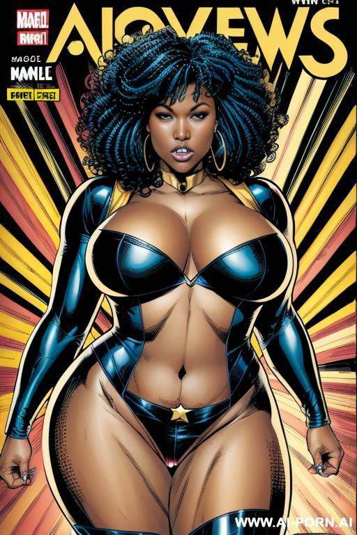 (((comics art))), black woman, bbw, super hero, boobs out - #main