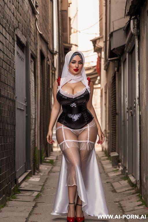 busty hijab woman, red lipstick, big dick cum - #main