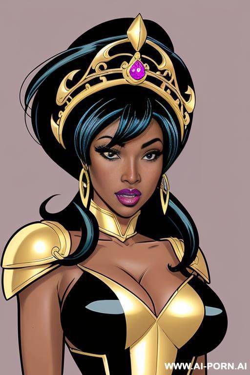 (((cartoon comics art))), ((high fantasy)), ((black woman)), queen, with crown, wearing golden armor - #main