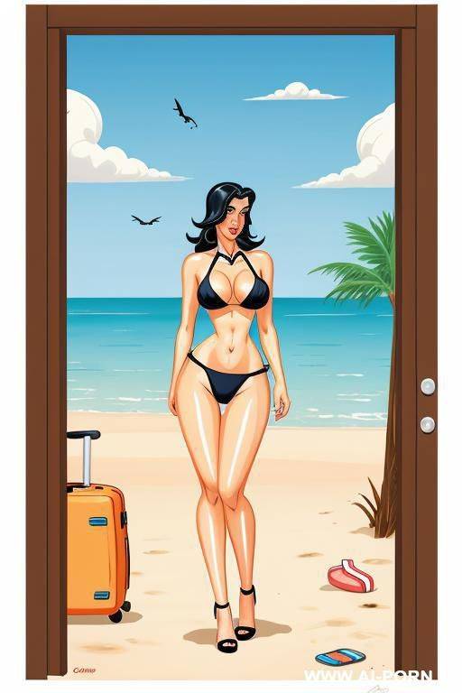 (((cartoon art))), woman, sunbag, beach - #main