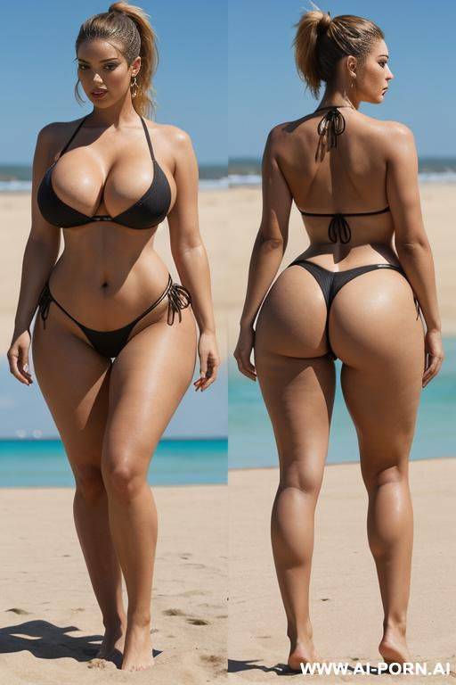 massive tits, massive ass, big hips, big waist, micro bikini suit, two woman, more big boobs, beautiful woman, no bra, more big hips, full body picture, ponytail hair, more thick, more big ass - #main