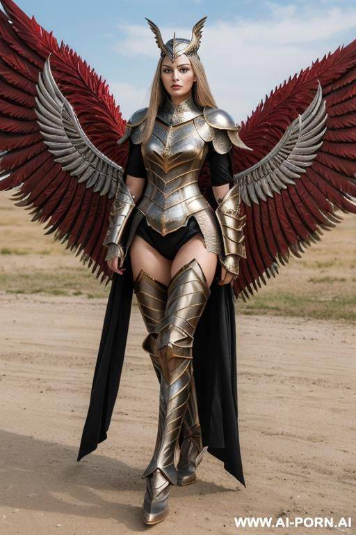 winged hussar armor, ultra realistic woman, majestic woman, frontal view, face frontal view, full body view - #main