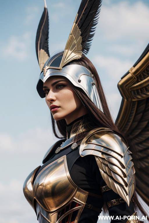 winged hussar armor, ultra realistic woman, majestic woman, beautiful woman, frontal view, face frontal view, beautiful face, detailed face, full body view - #main