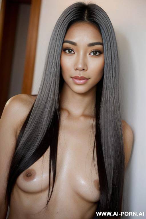 native princess, absolutely beauty, beautiful face (((grey eyes))) light dark skin, very tall, long hair, straight hair, bright light, totally naked, nature, hairy pussy - #main