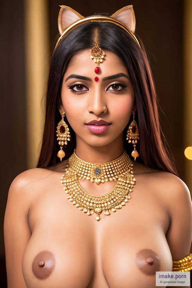 indian girl with red headed and heavy gold jewels and cat ears - #main