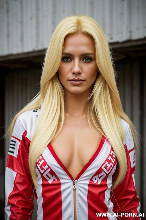 woman long hair blonde motocross outfit denmark flag - #main