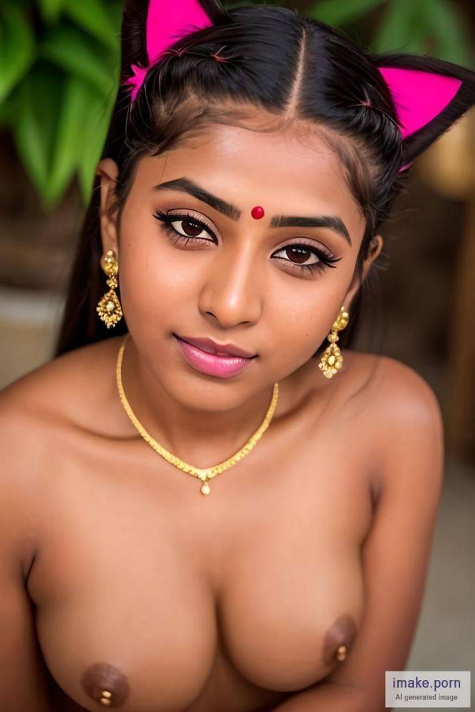 south indian girl with white headed pony tail hairstyle and cat... - #main