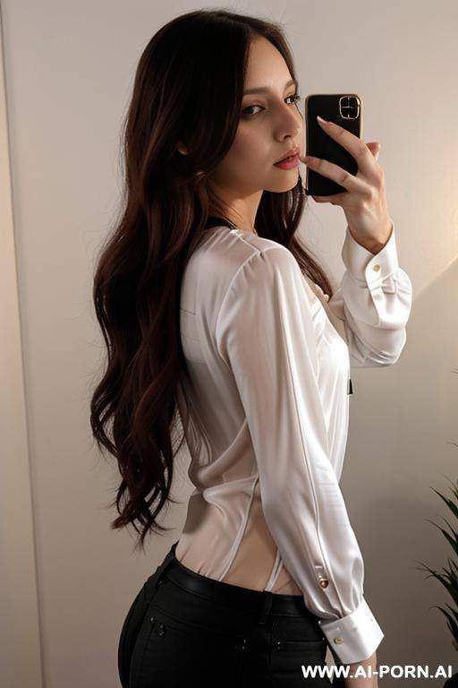 woman long hair low neck blouse tight selfie night - #main