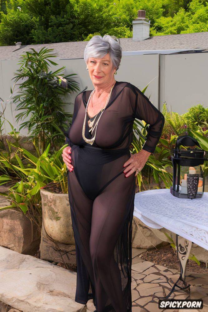 wearing sheer jumpsuit, large camel toe, short pixie hair, wide groin - #main