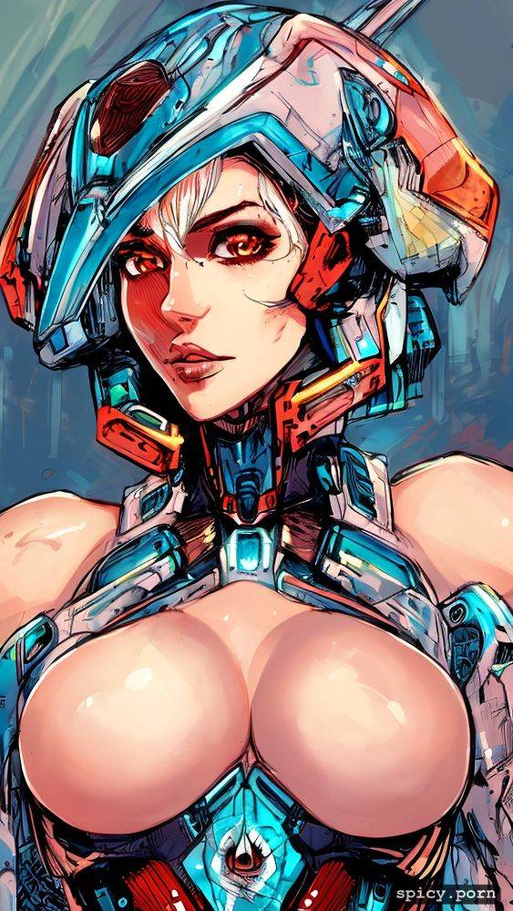 busty, comprehensive cinematic, vibrant, strong warrior robot - #main