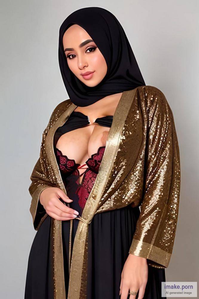 Red Silk abaya with hijab boobs - #main