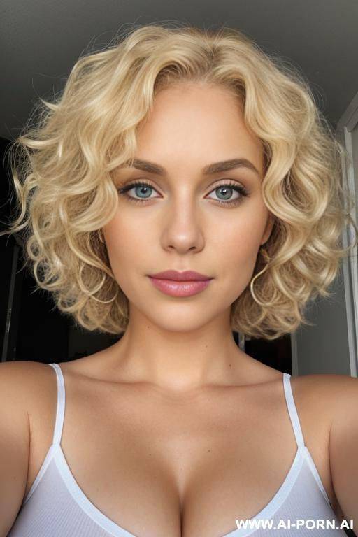 pretty attractive curly haired swedish blonde, big full thick soft curly blonde bobcut, big bouncy blonde curls, billowy curly blonde hair, eye contact - #main