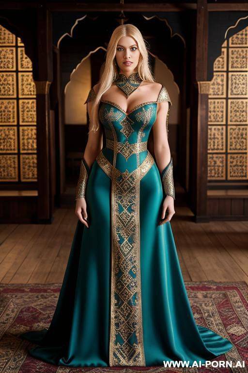 (late medieval harem woman), (high nobility norse dress) (place: arabic norse medieval room), (supermodel beauty) - #main