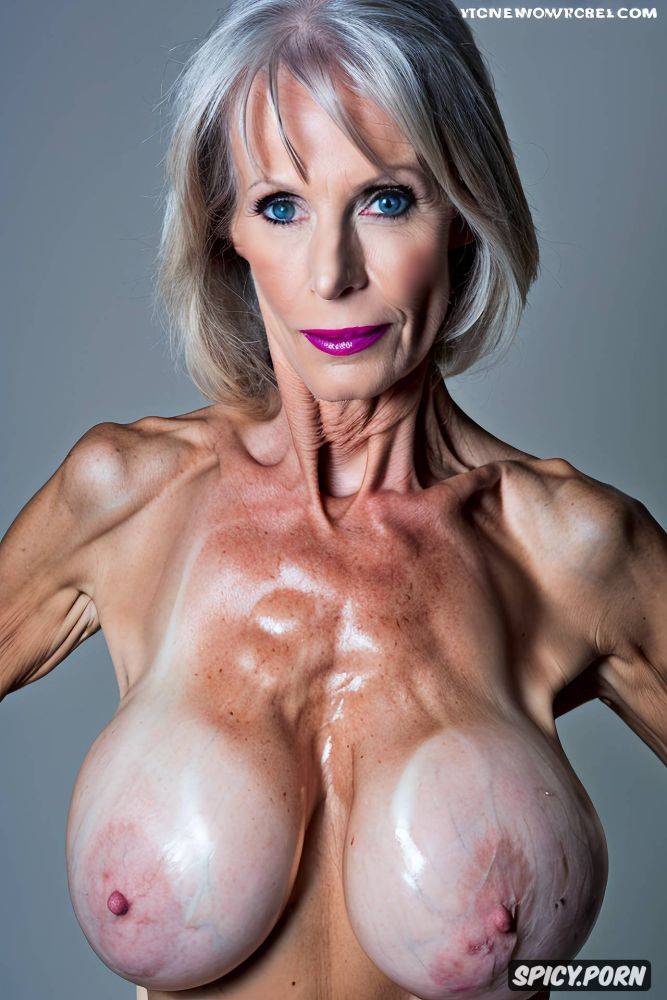 intricate, silver hair, enormous breast implants, large areolas - #main