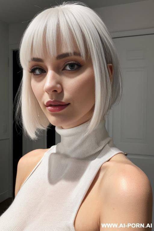 white skin bangs, , 3, hairy, white sleeveless turtleneck - #main