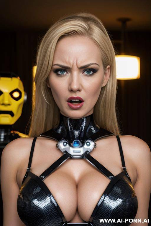 damaged sexy blonde robot, robotic head, huge tits - #main