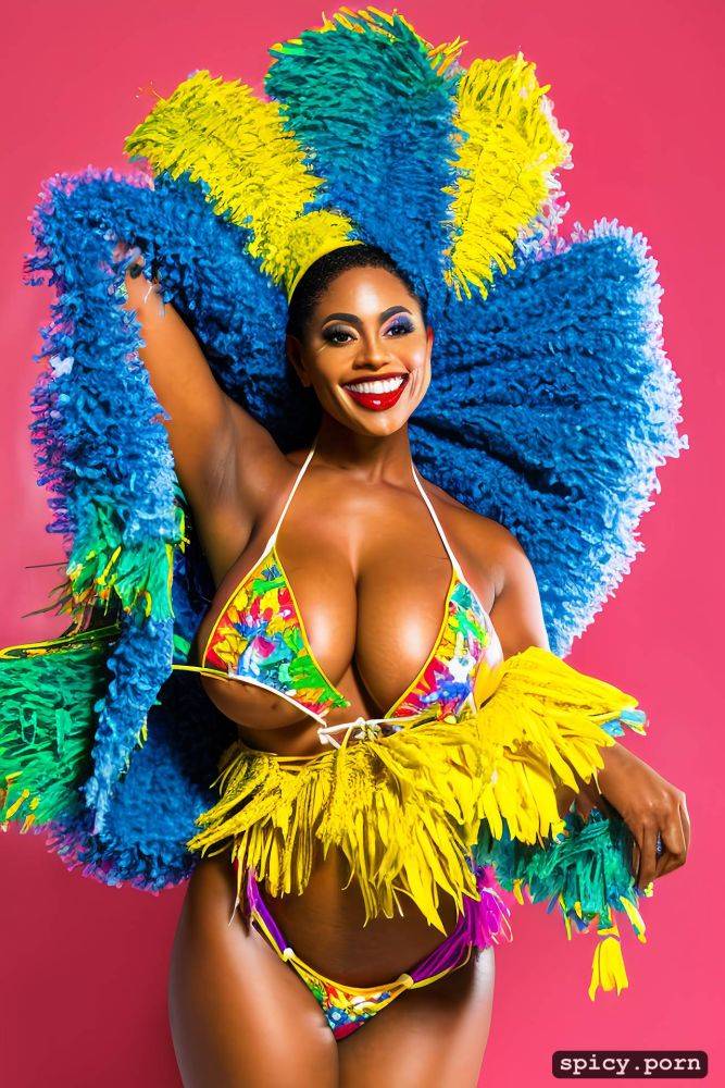 color portrait, huge natural boobs, 35 yo beautiful performing brazilian carnival dancer - #main