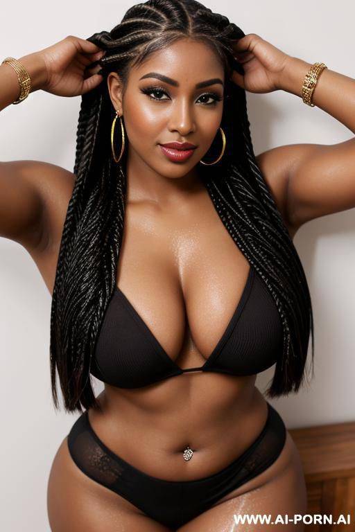 lots of detail realistic full body brownskin 30 year old woman big lips long lashes very pretty with long box braids nose ring she is very curvy working out her clothes are wet - #main