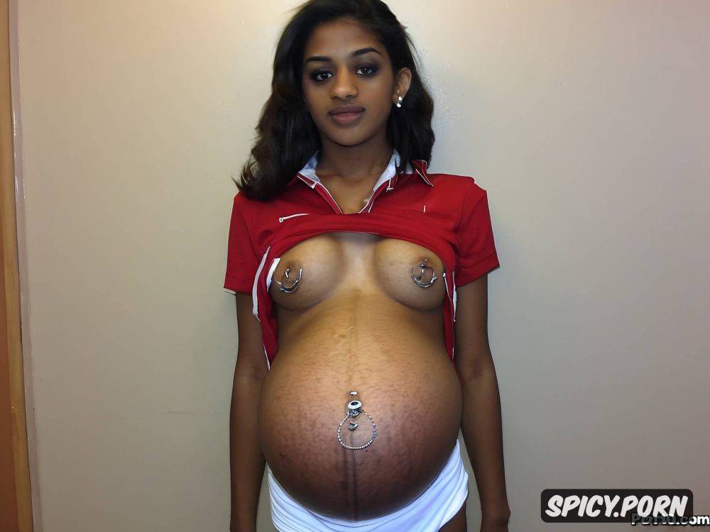 bony blushing petite miniature indian teen, pregnant, fast food employee - #main