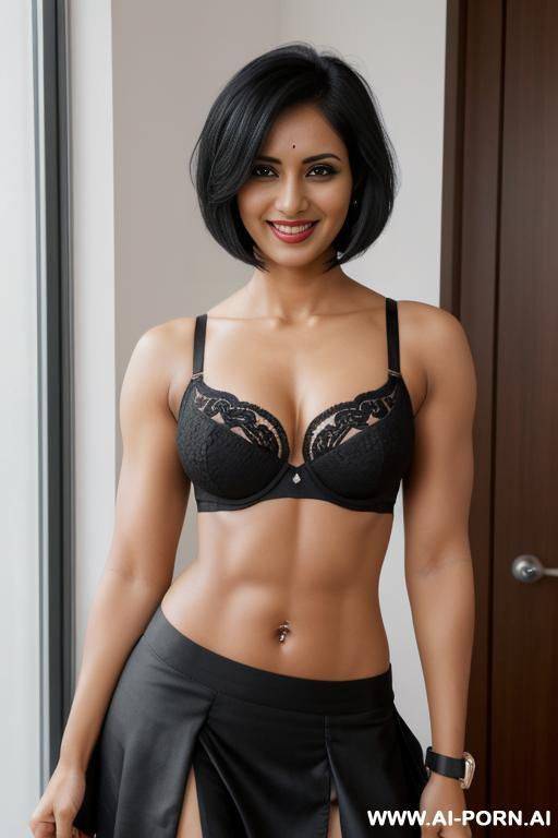 indians, black hair, short straight hair, abs, fit, navel piercing, big ass, burdy bra, burdy skirt, looking at camera, tall, full body, view from distance - #main