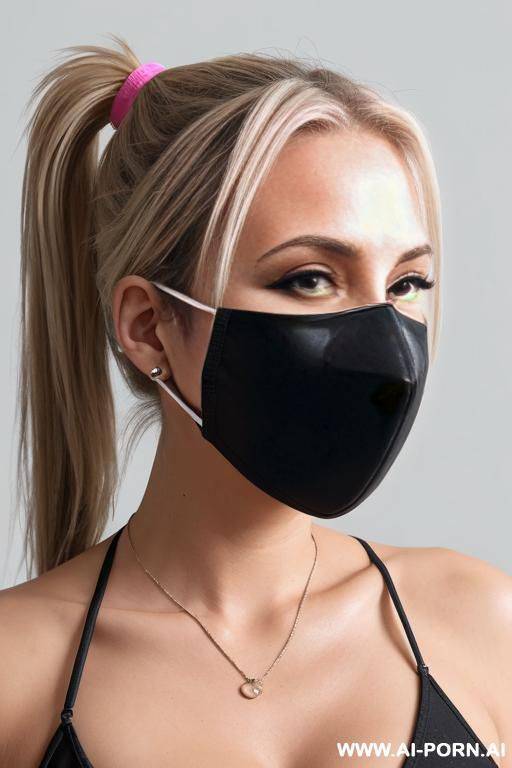 blond ponytail 20 year old woman, with a mask made of duct tape, not covering the nose - #main