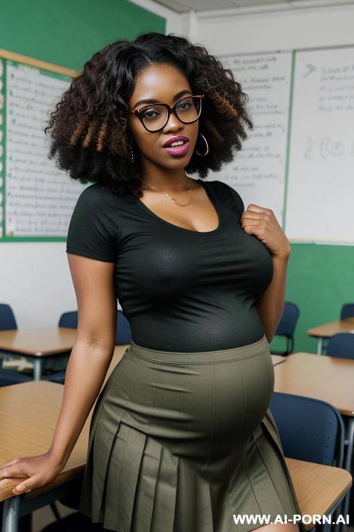 black pregnant woman, tongue out and eyes crossed, ahegao, massive boobs big belly, afro hair, full nude - #main