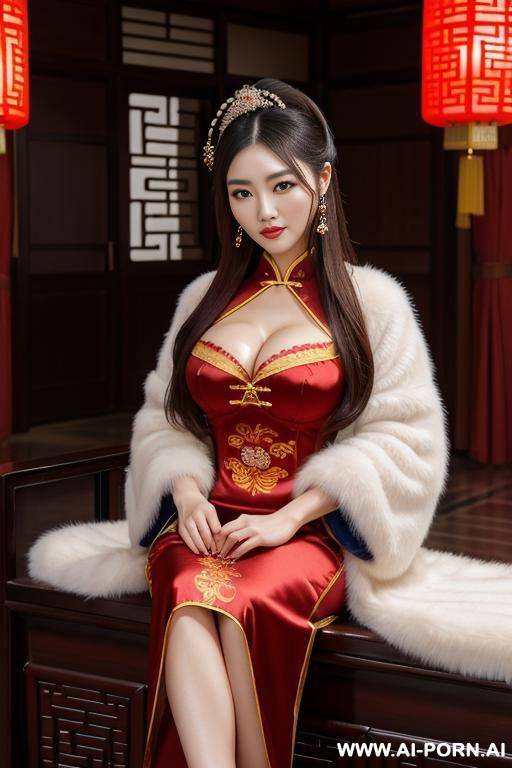 chinese traditional clog, silk, winter clothes, palace, beautiful face, perfect body, big eyes, big breasts, chinese, detail, seductive, rich lady, royal - #main