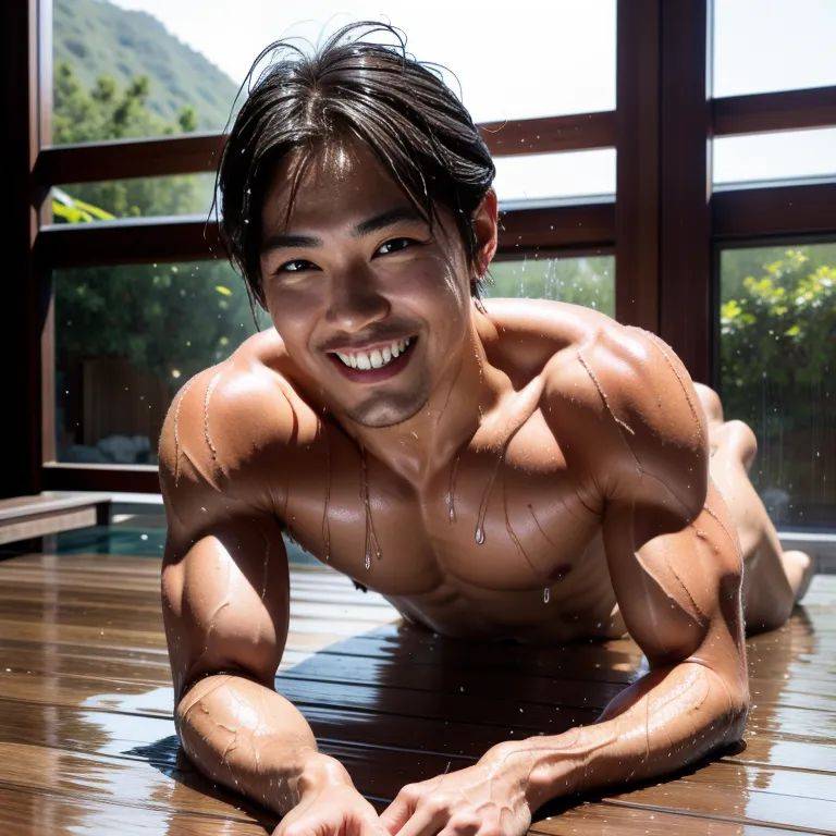 , japanese,(2men:2), manly man,twenties,(RAW photo, best quality, masterpiece:1.1), (realistic, photo-realistic:1.2), ultra-detailed, ultra high res, physically-based rendering,short hair,(wet hair:1.4),black hair,hair - #main