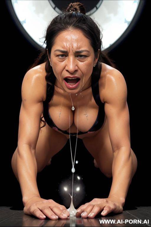 milf with big breasts, perfect boobs, huge massive boobs,, big ass, big hips, hourglass figure, curvy, short hair, looking at camera, arms up, hands up, (gigantic puffer jacket) - #main