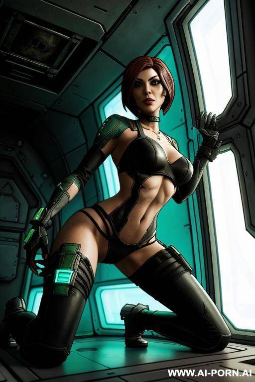 moze from borderlands 3, in a spaceship, kneeling down, sucking big veiny green mutant cock - #main