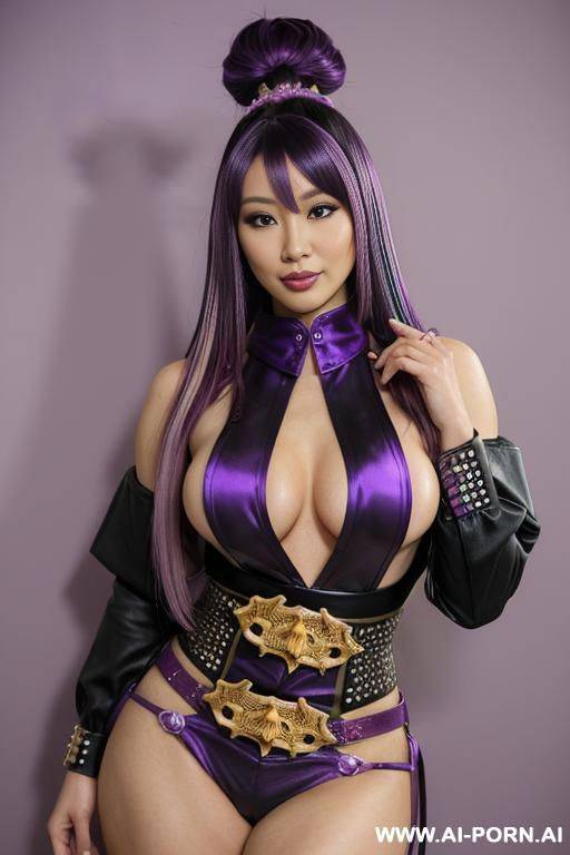 cartoon, anime, comic, elaborate flowing hairdo, purple hair with black highlights, milf escort, - #main