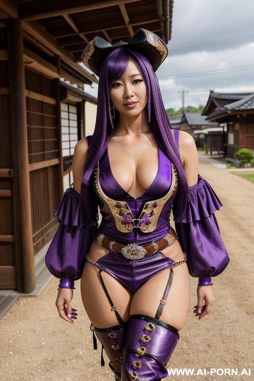 cartoon, anime, elaborate flowing hairdo, purple hair with black highlights, milf escort, - #main