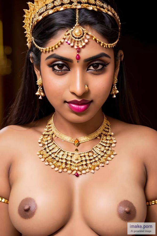 indian girl with black devil horns with gold jewels and crown... - #main