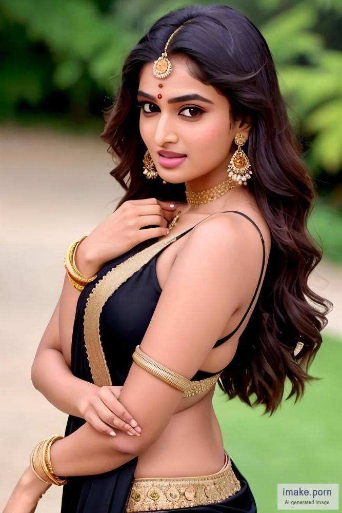 indian girl Nidhhi Agerwal with black devil horns and gold crown... - #main