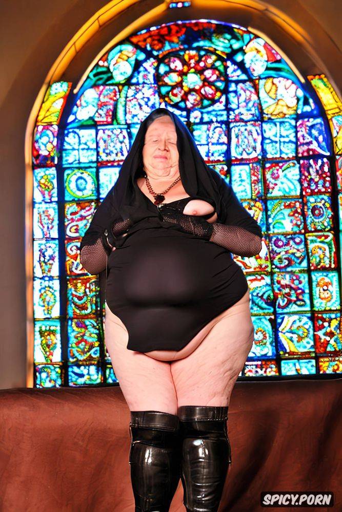 church, very old granny nun, fat hanging belly, touching pussy - #main