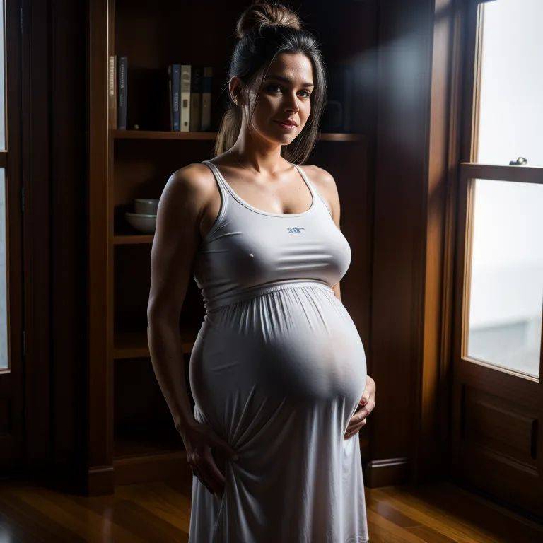 ,white people,woman,elder,(RAW photo, best quality, masterpiece:1.1), (realistic, photo-realistic:1.2), ultra-detailed, ultra high res, physically-based rendering,long hair,hair bun,black hair,happy,pregnant,standing,(adult:1.5) - #main