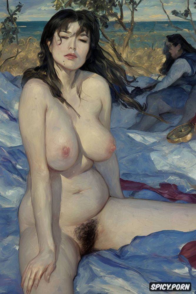 belly, very hairy vagina, eyes closed, wide hips, fatty skin folds - #main