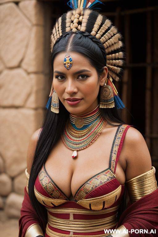 ancient inca woman in inca city, ancient sexy inca dress, cleavage - #main