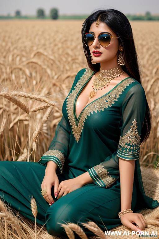 a pakistani woman in pakistani dress showing her private parts openly sitting in wheat field sunglasses perfect boobs perfect pussy touching perfect front legs open - #main