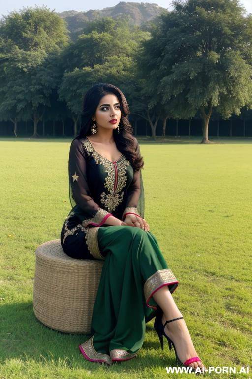 a pakistani woman wearing pakistani dress showing her half private parts sitting in field - #main