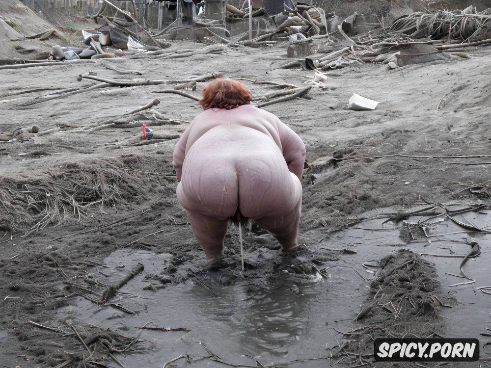 wide hips, saggy boobs, cellulite pregnant nude pissing, short red hair - #main