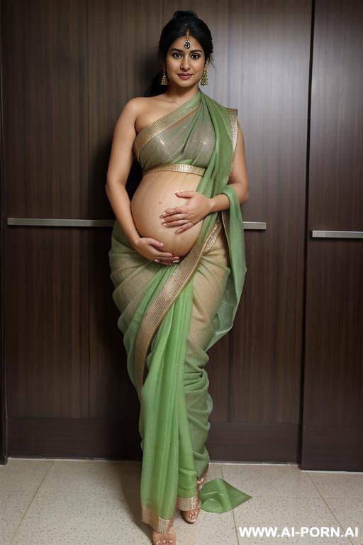 spreading legs, spreading pussy, fluffy nipples, pregnant, wearing sari, transparent, tanned, oiled, wet, ponytail, drenched in cum - #main