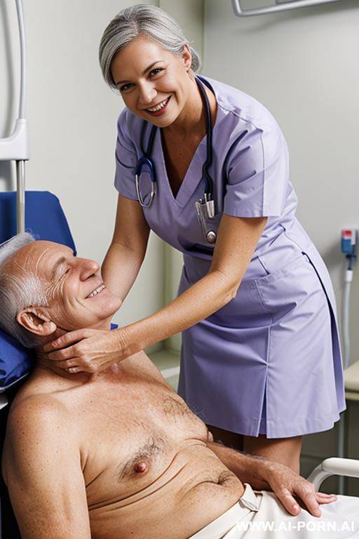 hospital, topless, nurse skirt, caressing a grandfather - #main