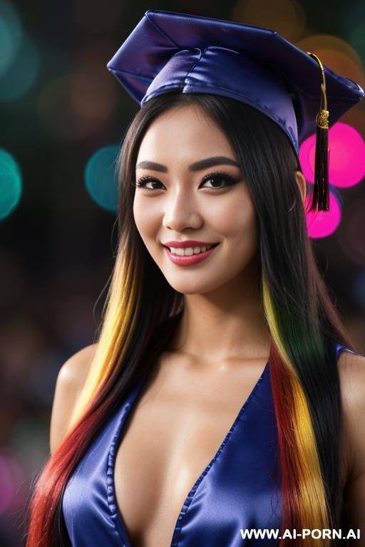 (highest quality) extreme closeup, entering her tanned body, coloured eyelashes, long hair, เด็กใหม่, chicha amatyakul, neon bokeh, - #main