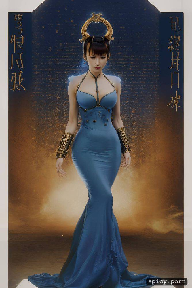 small tits with big hips, long dark blue dress, shaolin kung fu - #main