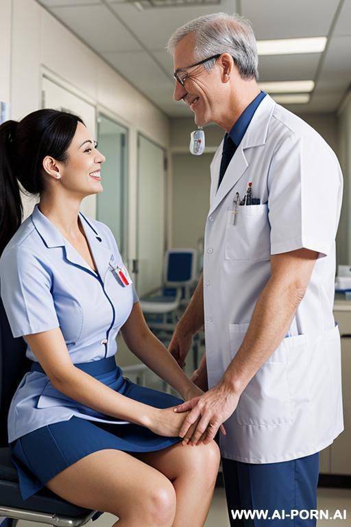 hospital, nurse skirt, caressing a short man - #main